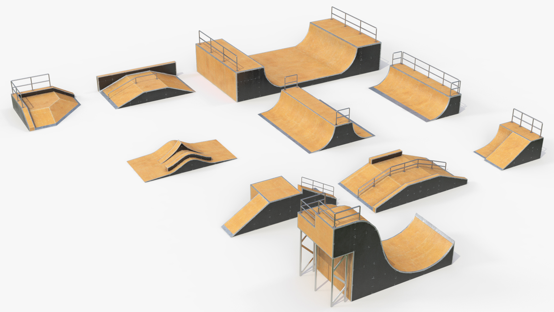 Modular Skatepark Ramp Elements Set Game Ready, view 5