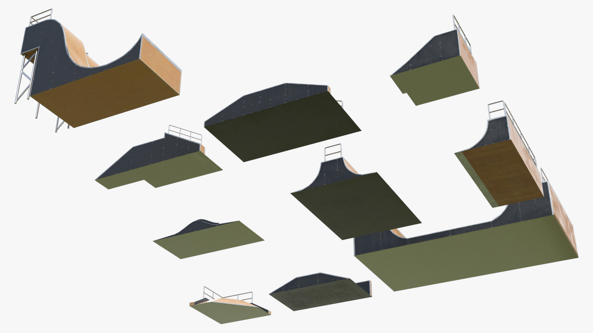 Modular Skatepark Ramp Elements Set Game Ready, view 6