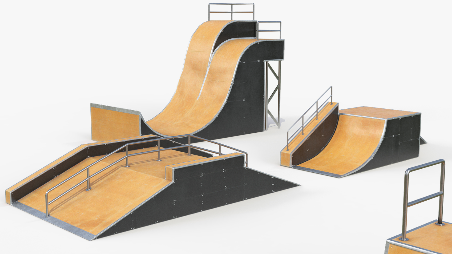Modular Skatepark Ramp Elements Set Game Ready, view 7