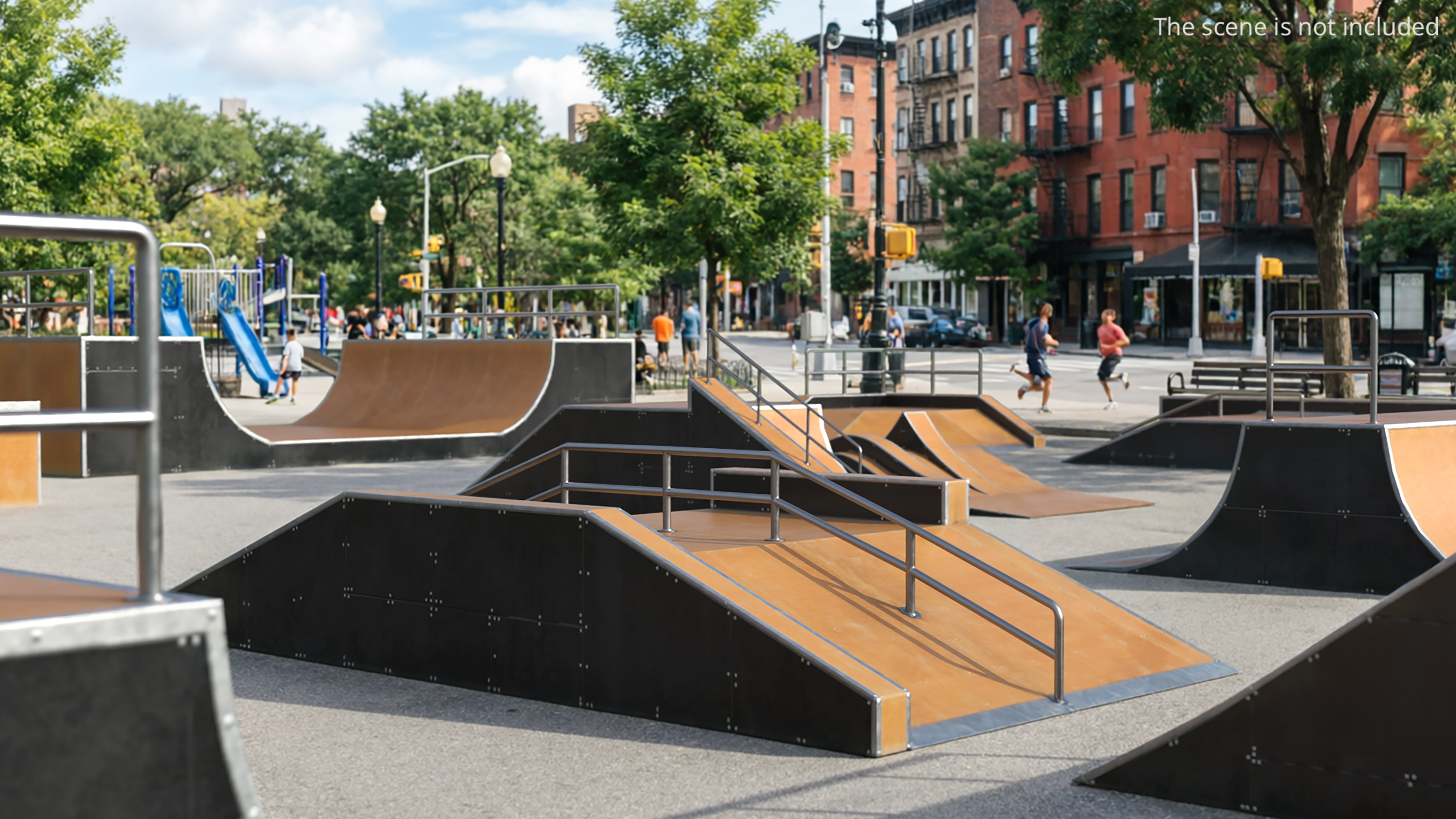 Modular Skatepark Ramp Elements Set Game Ready, view 3