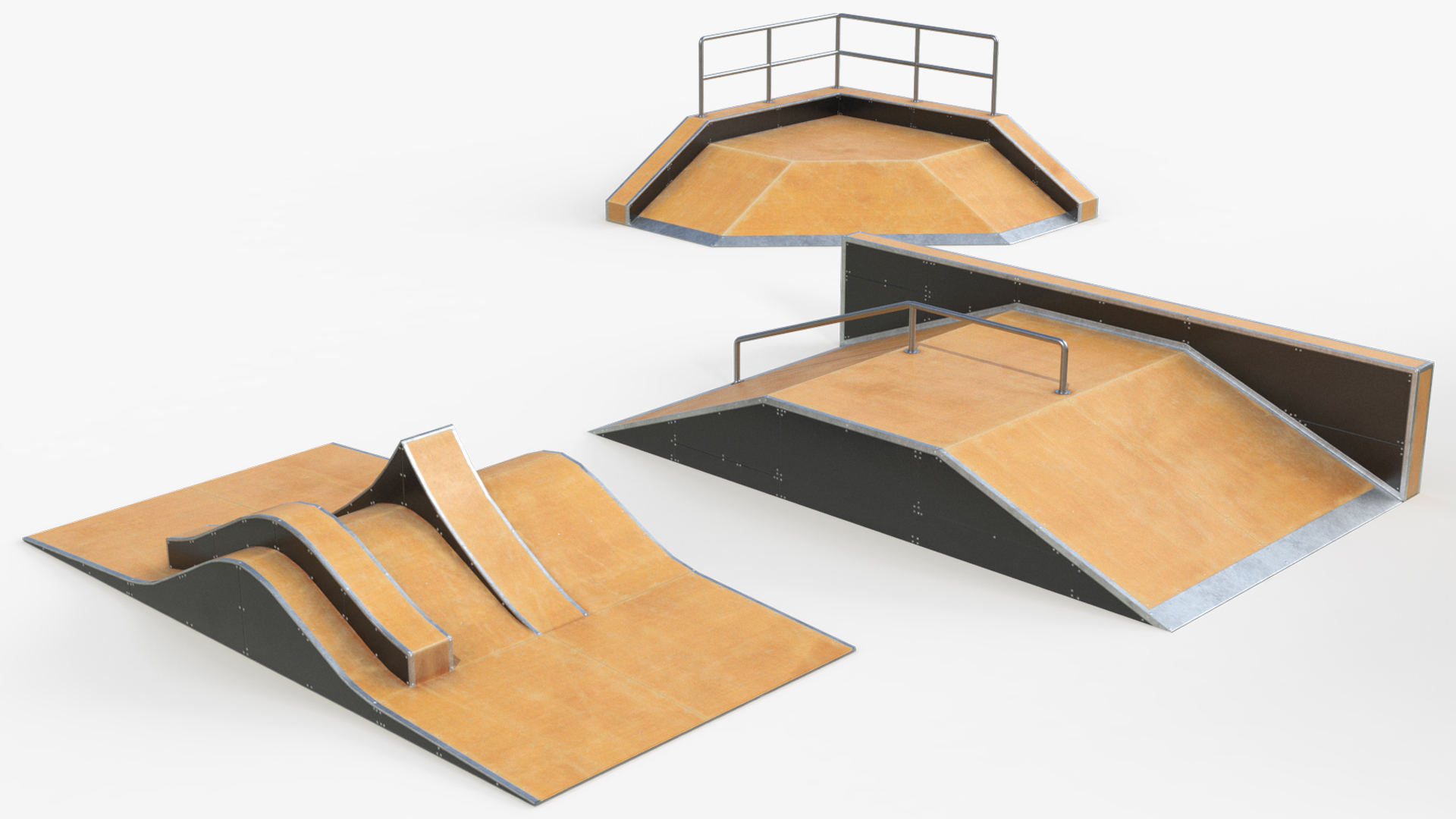Modular Skatepark Ramp Elements Set Game Ready, view 8
