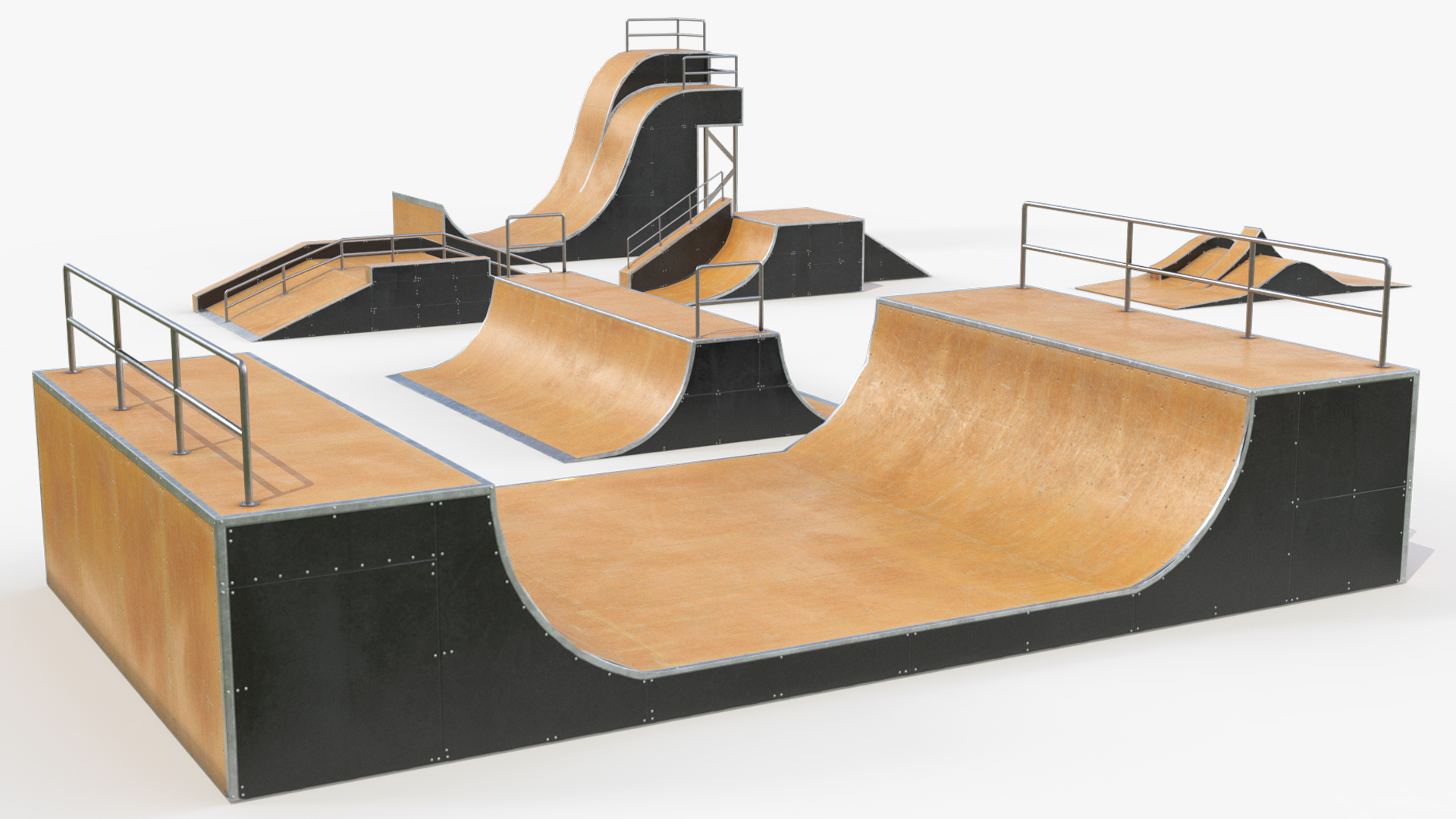 Modular Skatepark Ramp Elements Set Game Ready, view 9