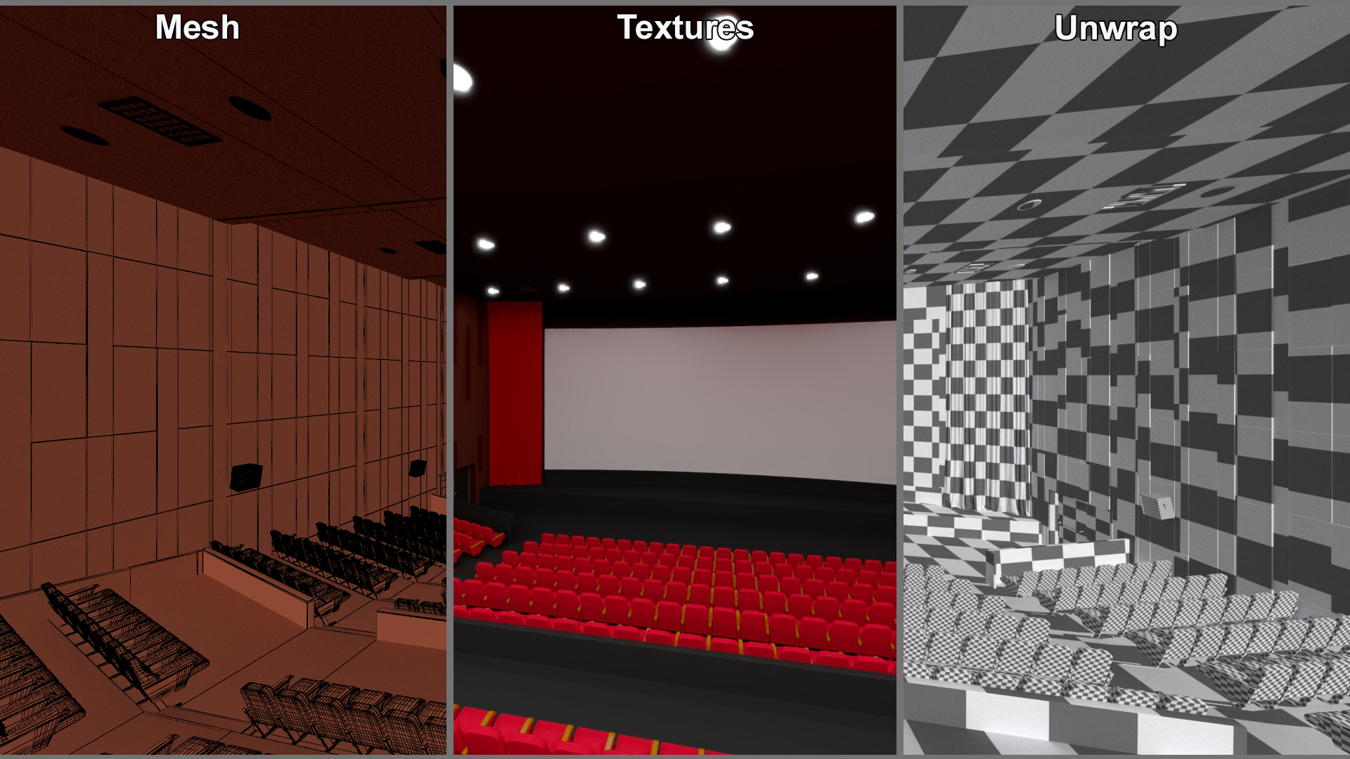 Movie Theater Interior Lights On 3D