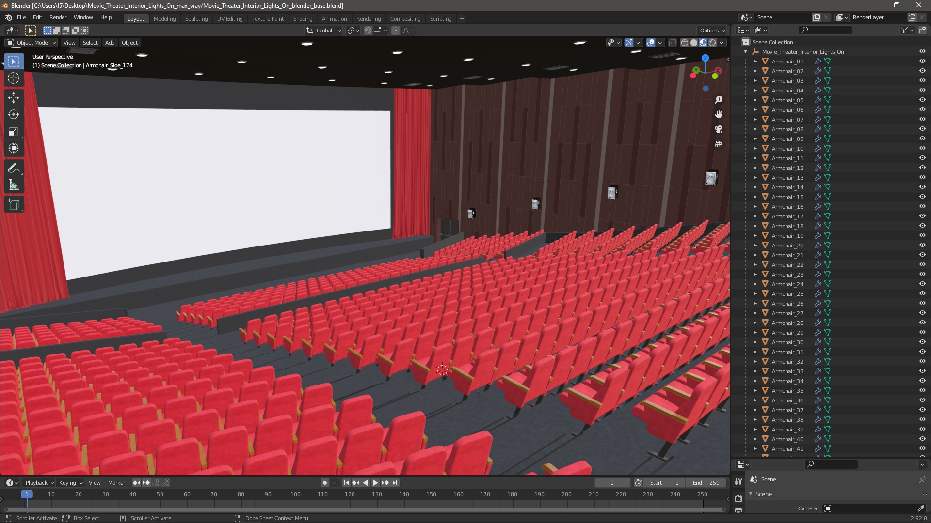 Movie Theater Interior Lights On 3D