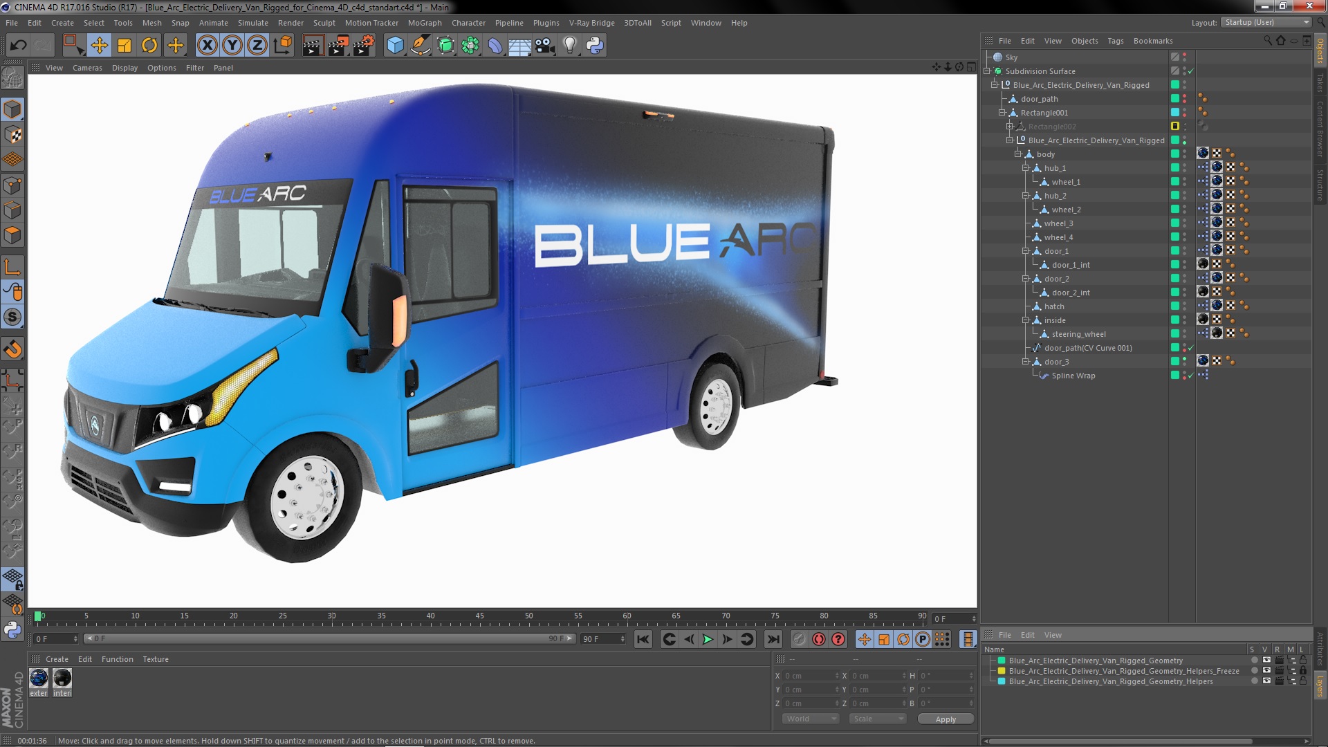 3D Blue Arc Electric Delivery Van Rigged for Cinema 4D