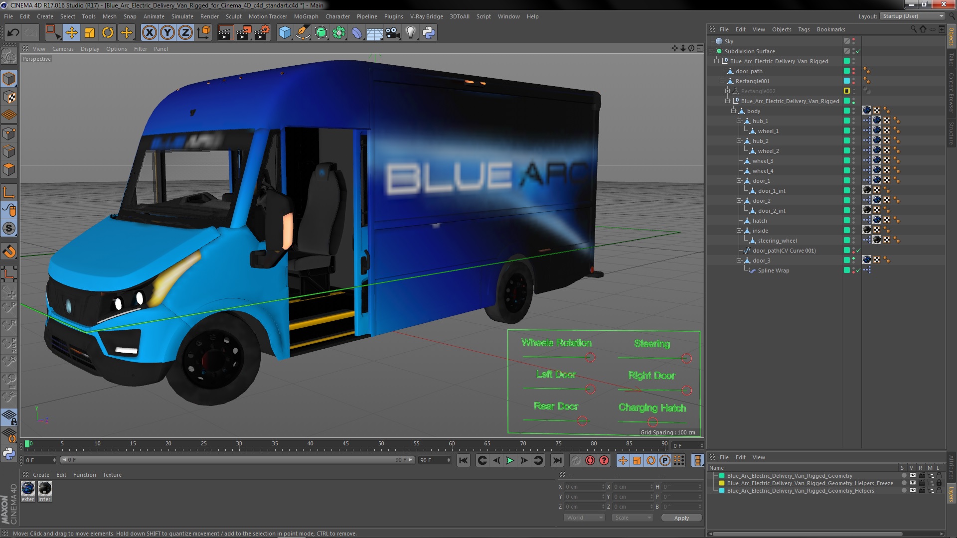 3D Blue Arc Electric Delivery Van Rigged for Cinema 4D