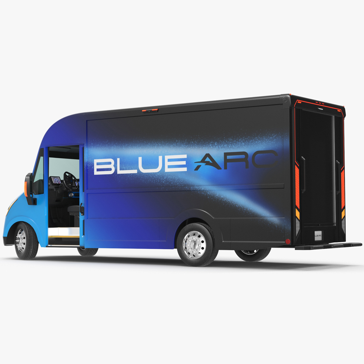 3D Blue Arc Electric Delivery Van Rigged for Cinema 4D