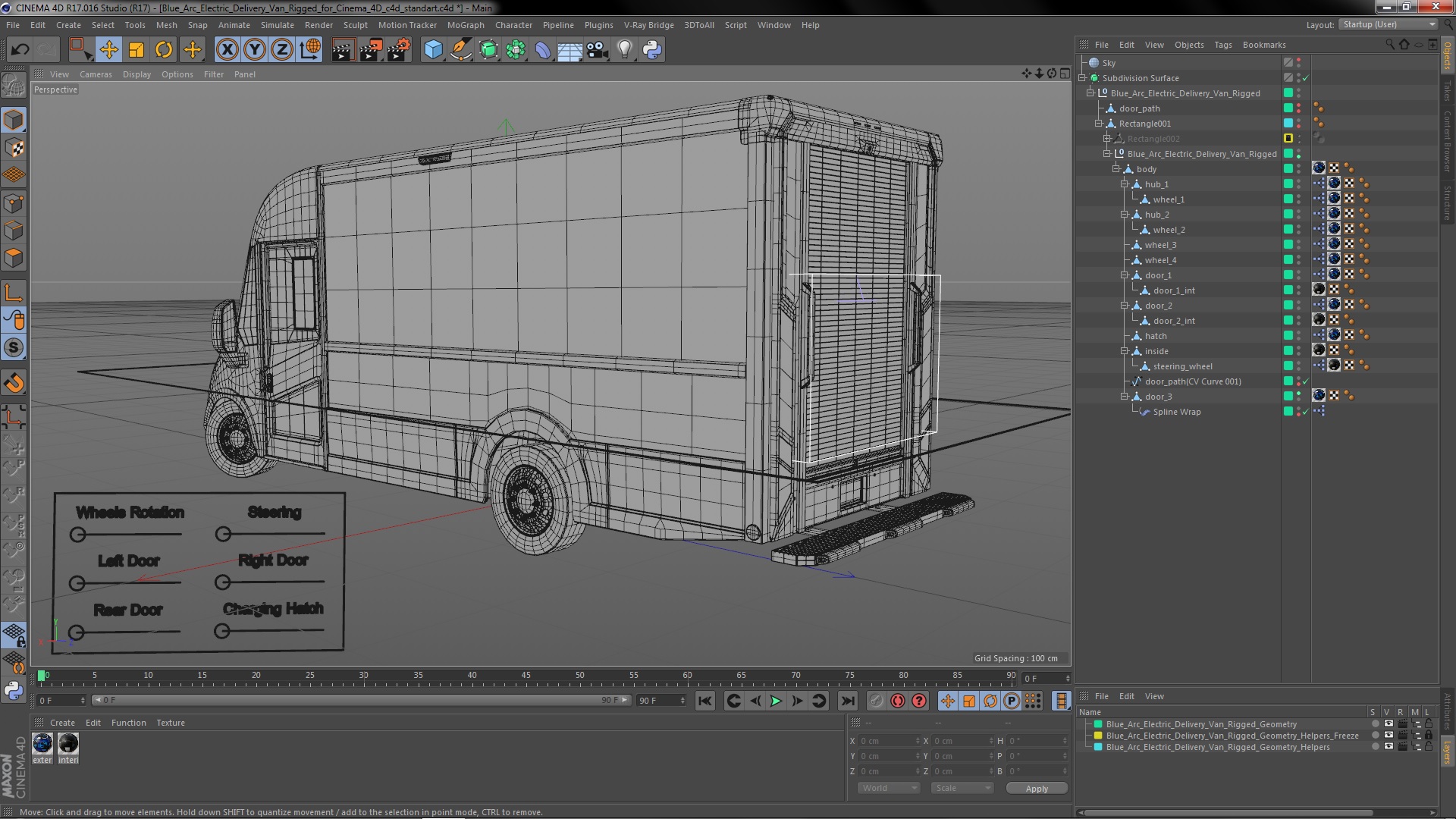 3D Blue Arc Electric Delivery Van Rigged for Cinema 4D