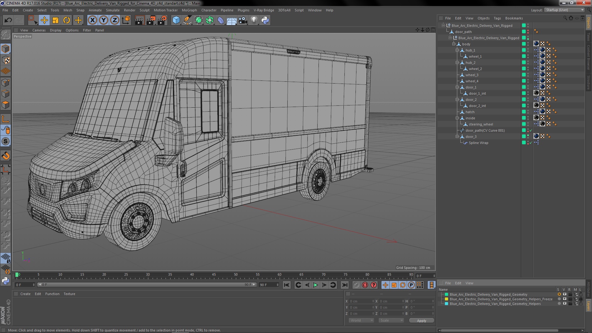 3D Blue Arc Electric Delivery Van Rigged for Cinema 4D