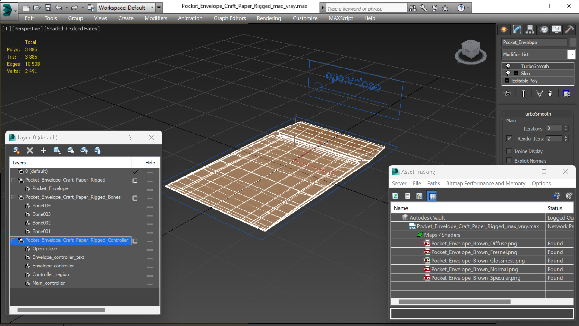 Pocket Envelope Craft Paper Rigged 3D model