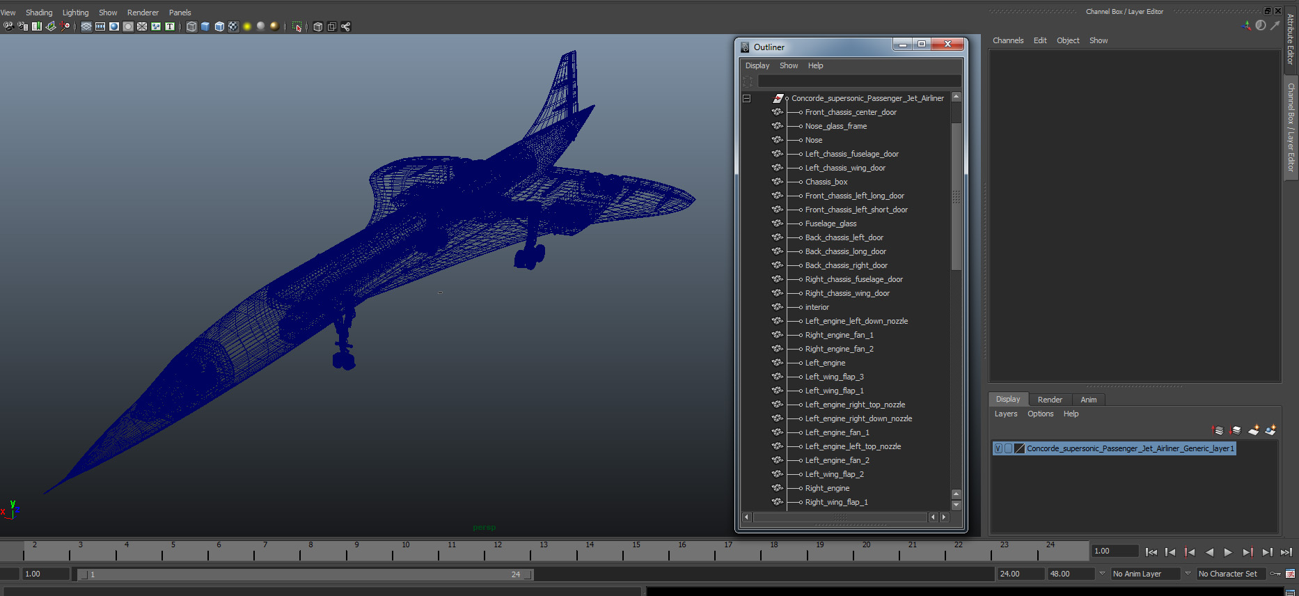 3D model Concorde supersonic Passenger Jet Airliner Generic