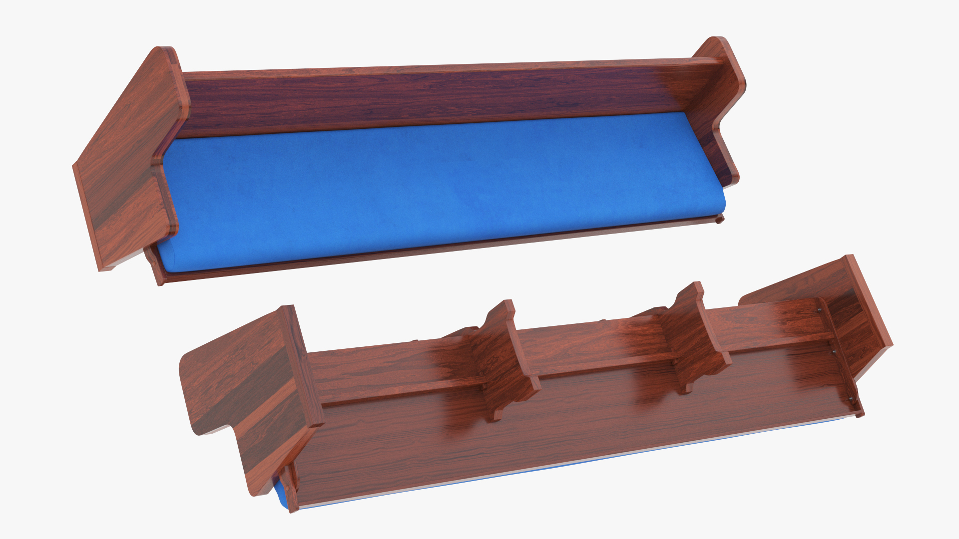 3D Upholstered Church Pew Bench Blue model