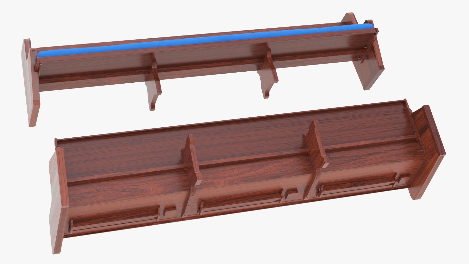 3D Upholstered Church Pew Bench Blue model