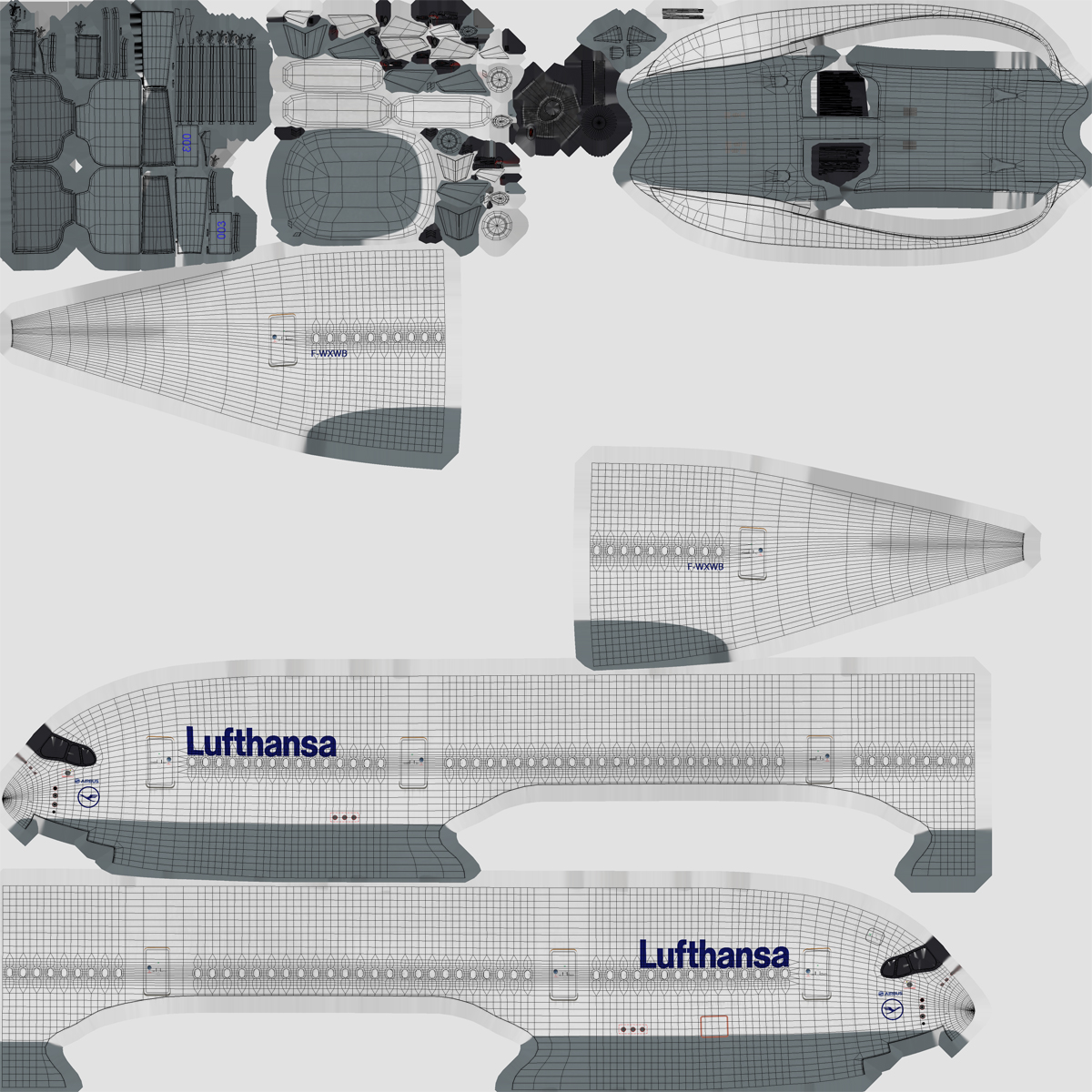 Airbus A350 900 Lufthansa Rigged 3D