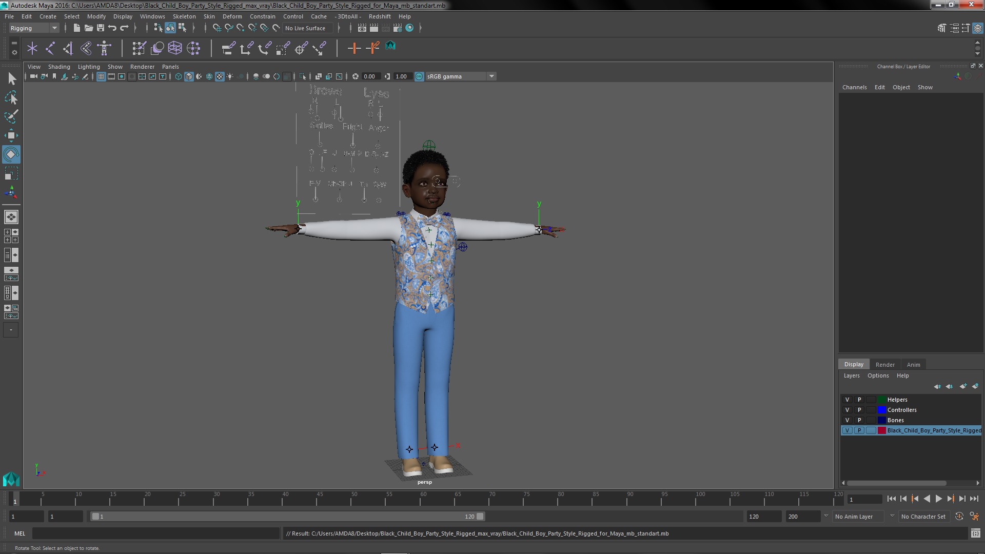 3D Black Child Boy Party Style Rigged for Maya model