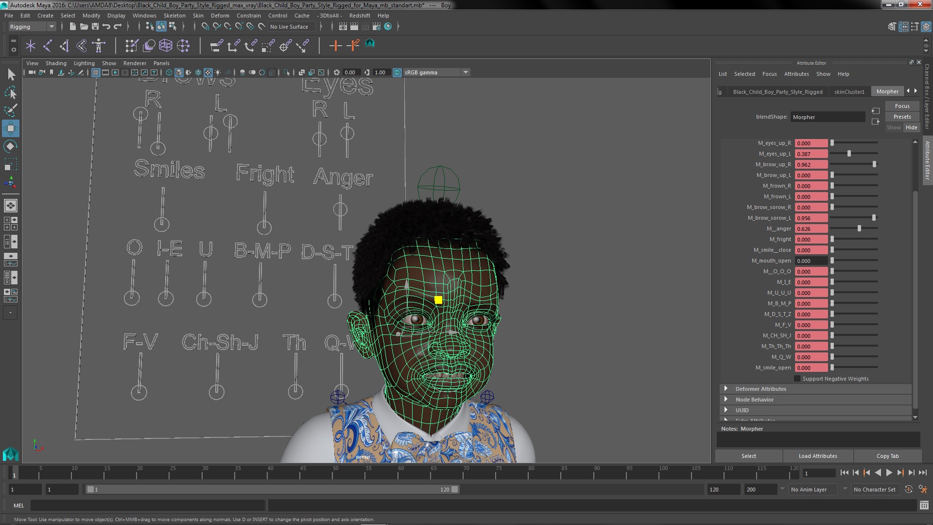 3D Black Child Boy Party Style Rigged for Maya model