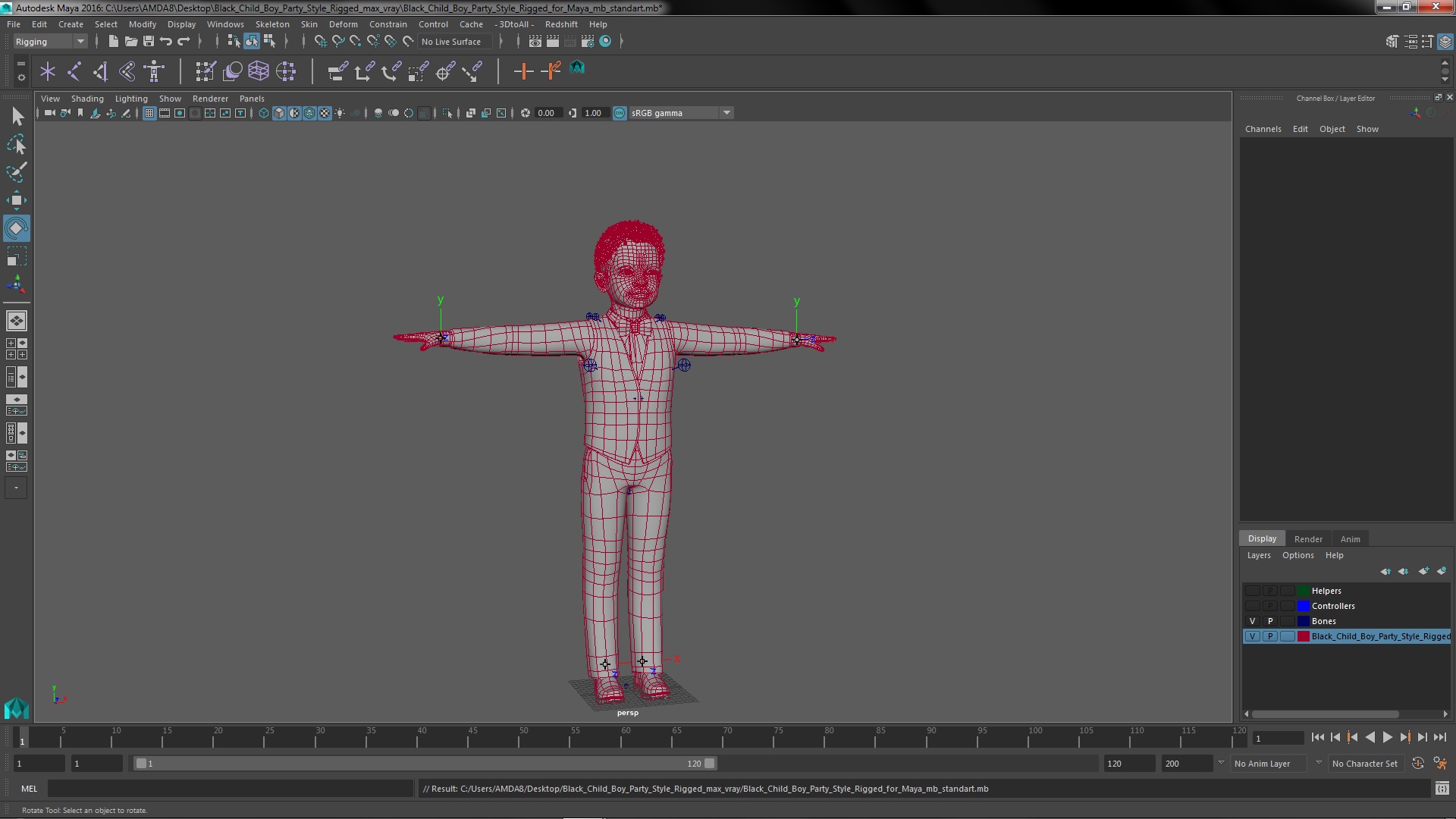 3D Black Child Boy Party Style Rigged for Maya model