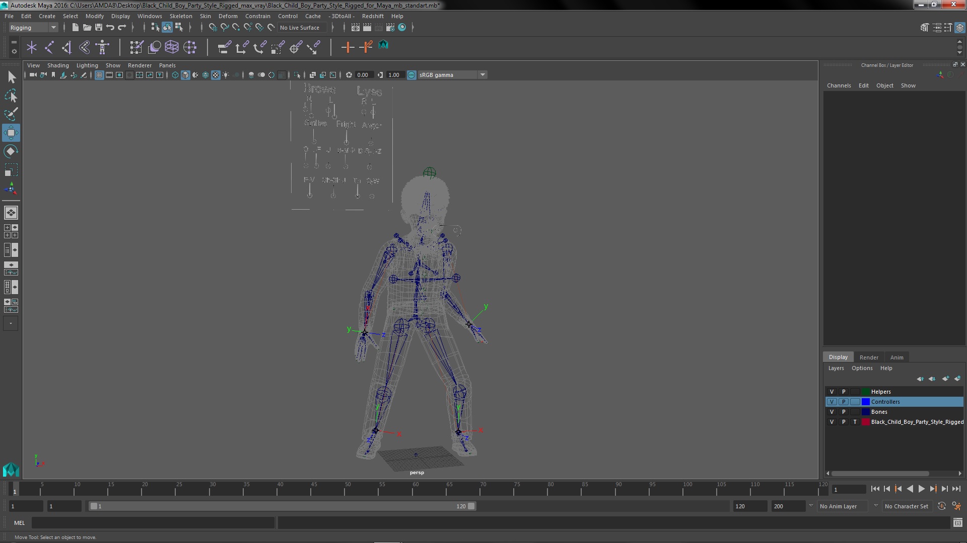 3D Black Child Boy Party Style Rigged for Maya model
