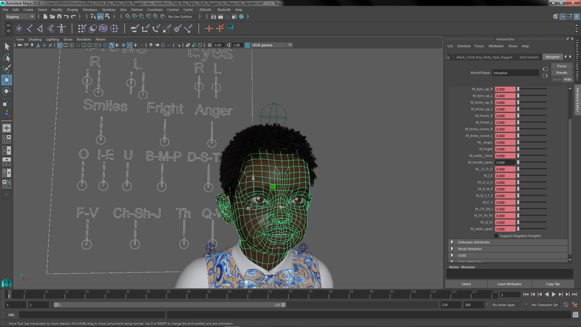 3D Black Child Boy Party Style Rigged for Maya model