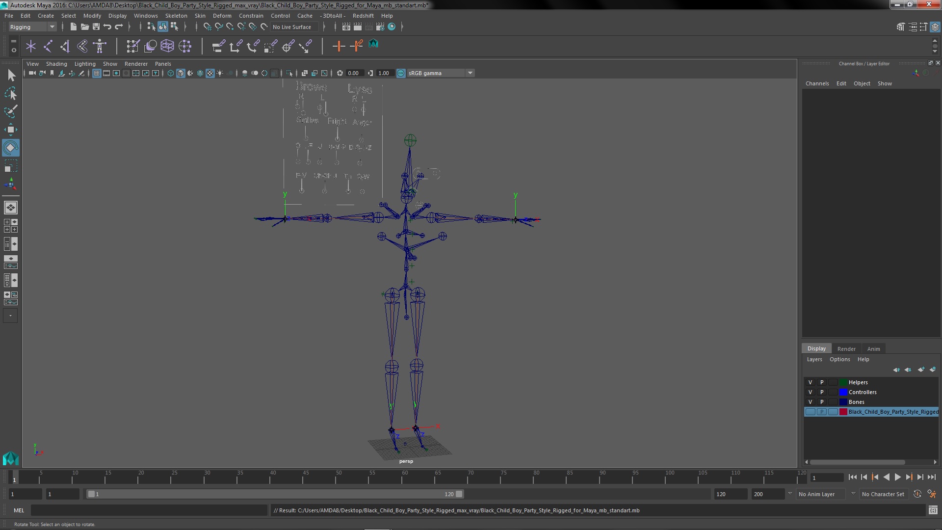 3D Black Child Boy Party Style Rigged for Maya model