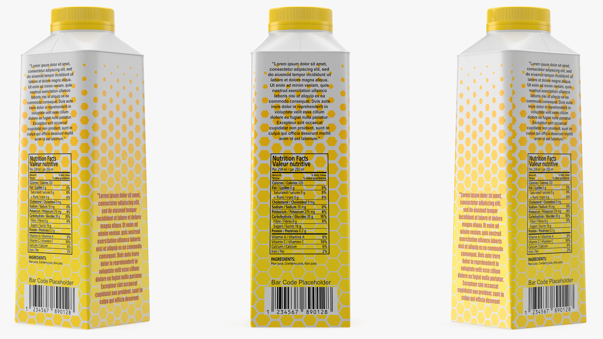 3D model Carton Package for Beverage with Cap Mockup Yellow