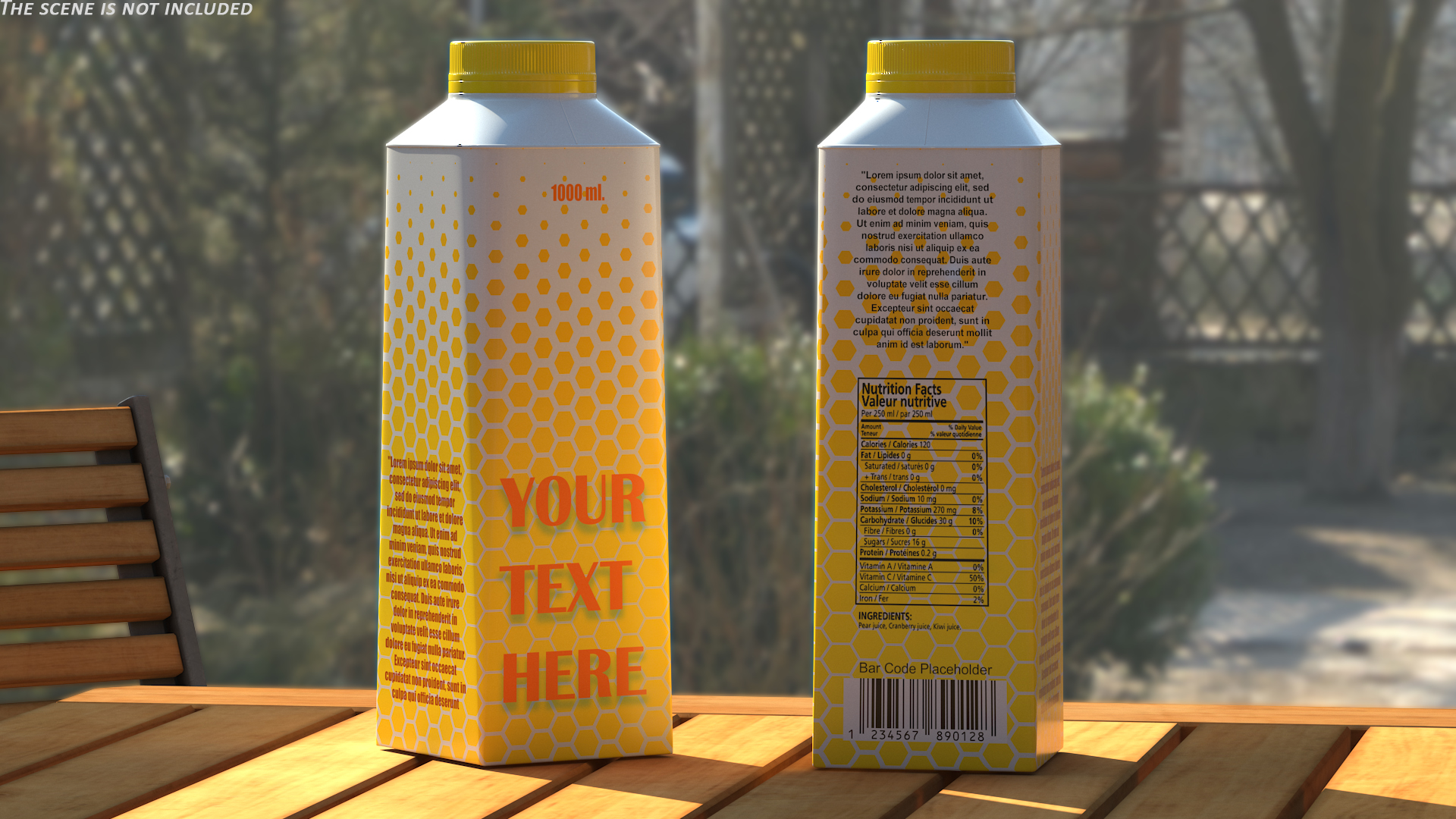 3D model Carton Package for Beverage with Cap Mockup Yellow