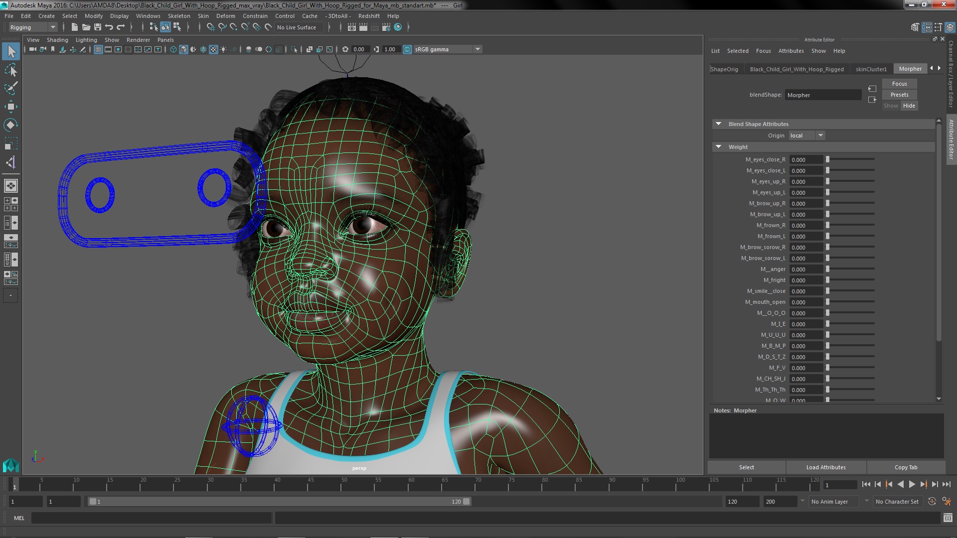 Black Child Girl With Hoop Rigged for Maya 3D