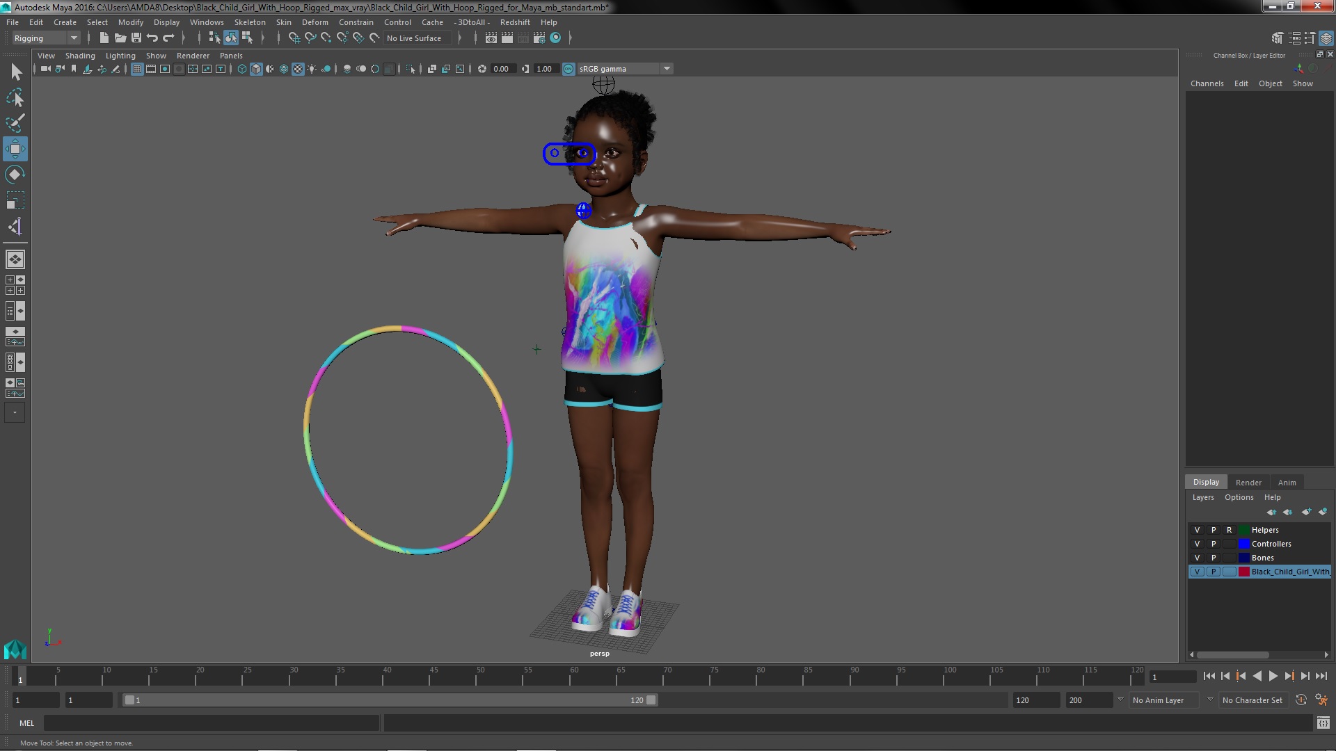 Black Child Girl With Hoop Rigged for Maya 3D