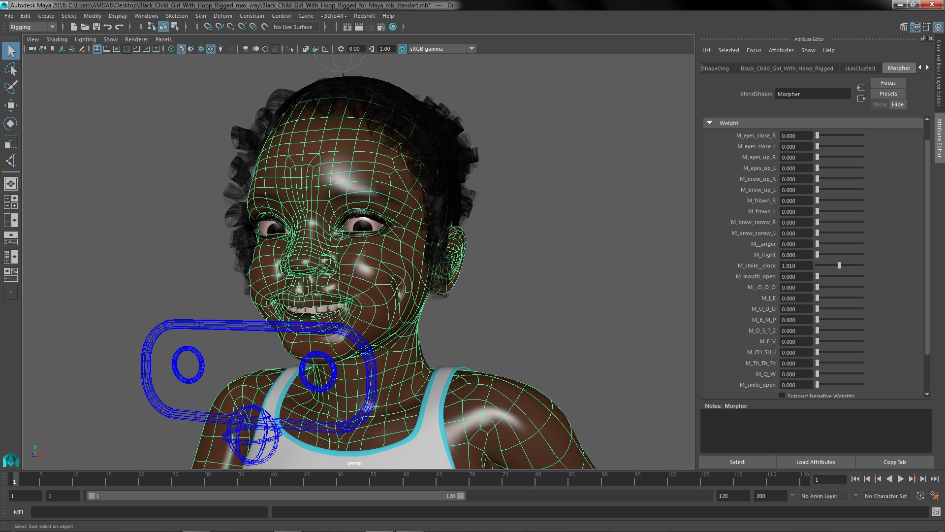 Black Child Girl With Hoop Rigged for Maya 3D