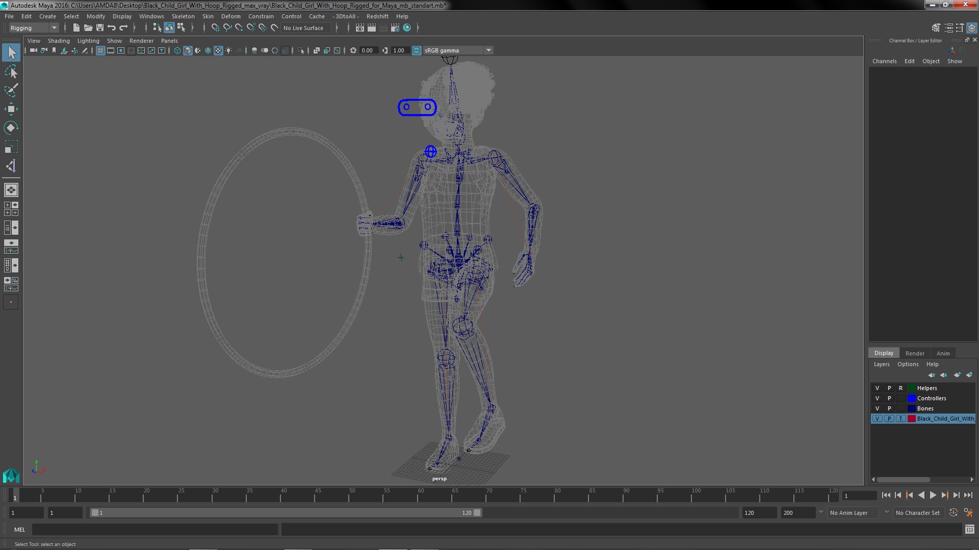 Black Child Girl With Hoop Rigged for Maya 3D