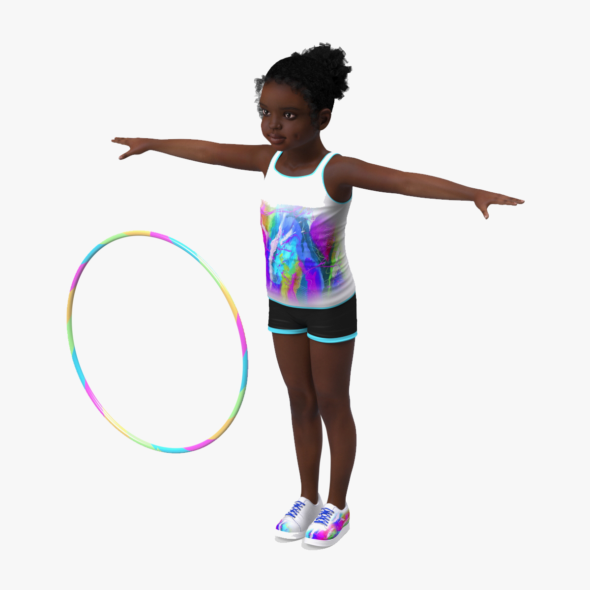 Black Child Girl With Hoop Rigged for Maya 3D