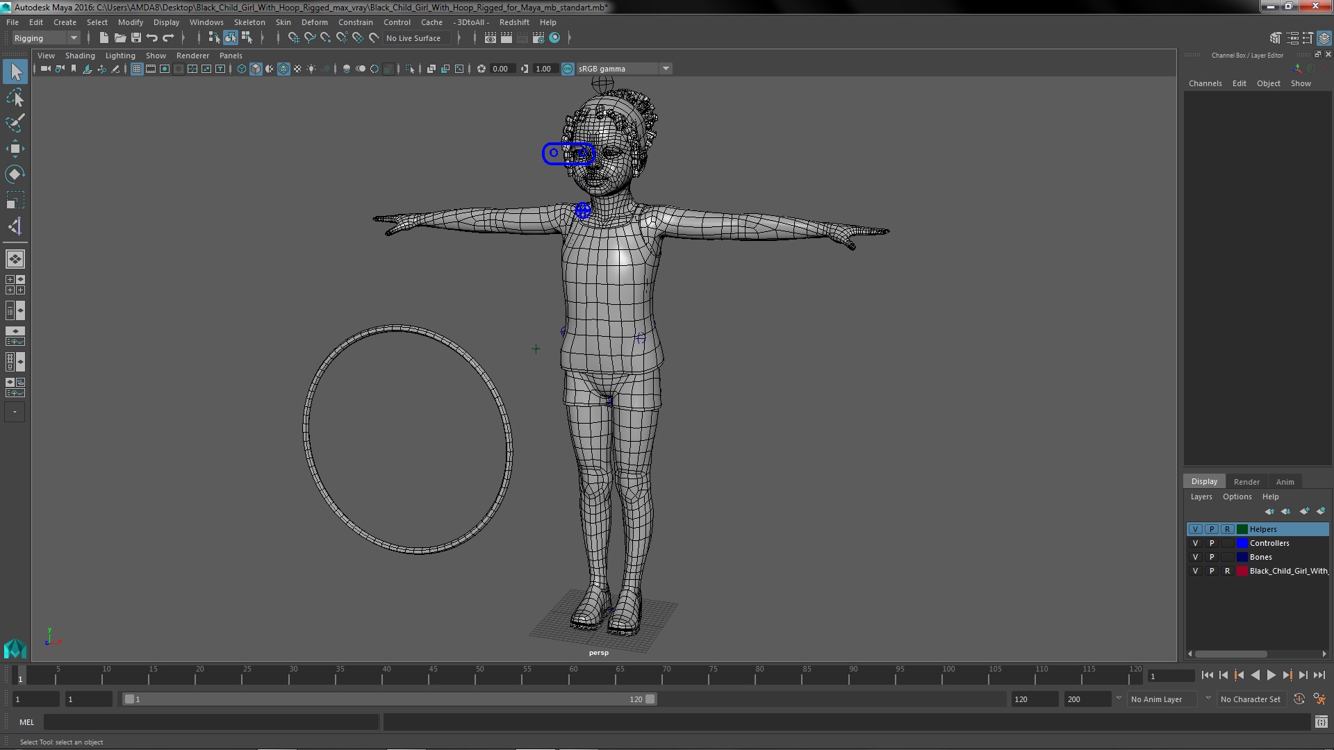 Black Child Girl With Hoop Rigged for Maya 3D