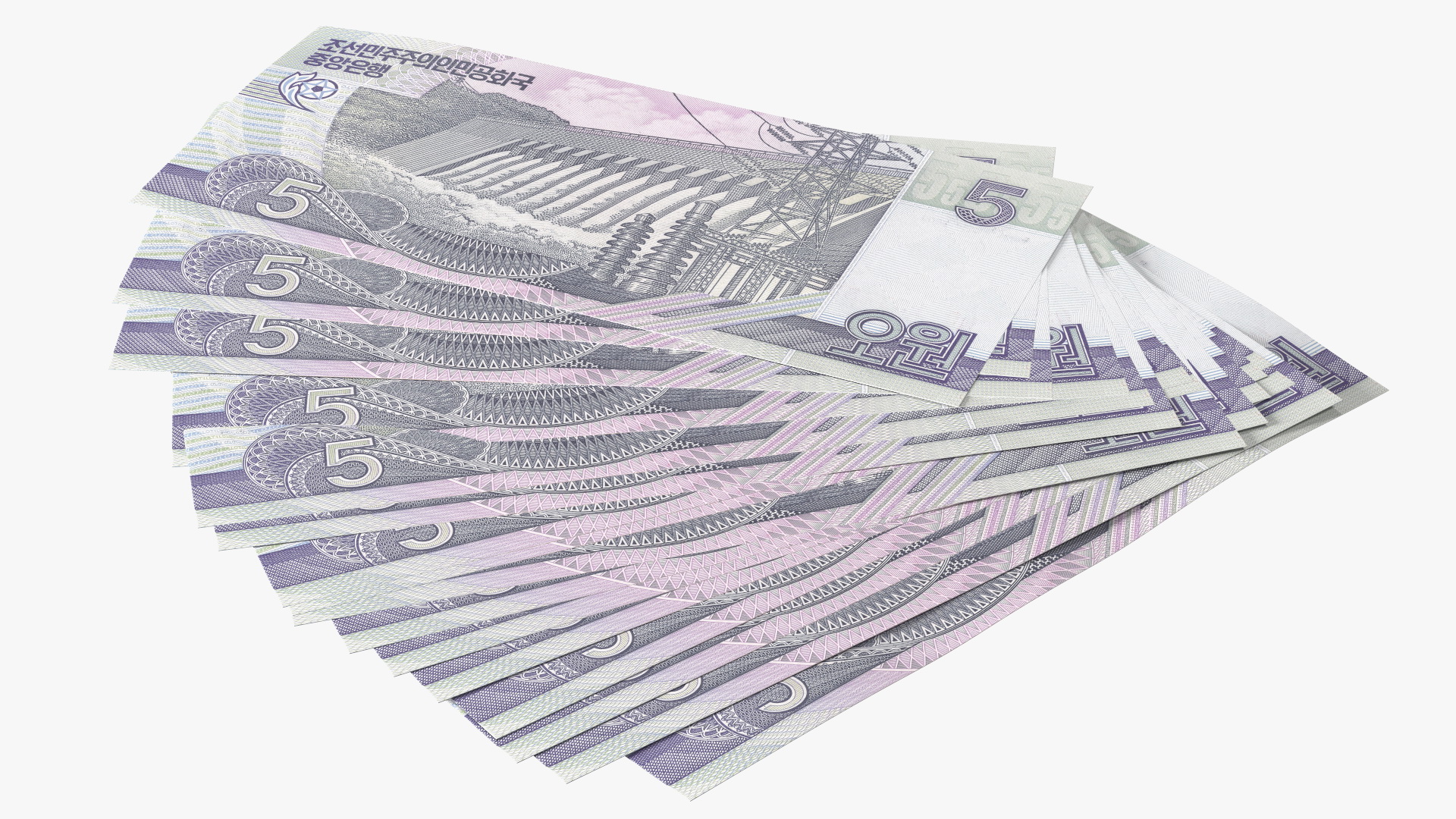 3D Fan Shaped North Korea 5 Won Banknotes model