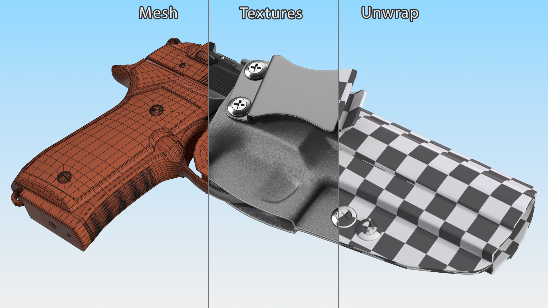 Beretta 92 Pistol With Kydex Holster Black 3D