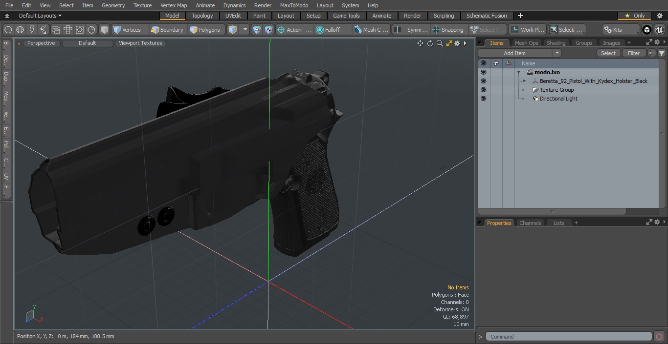 Beretta 92 Pistol With Kydex Holster Black 3D