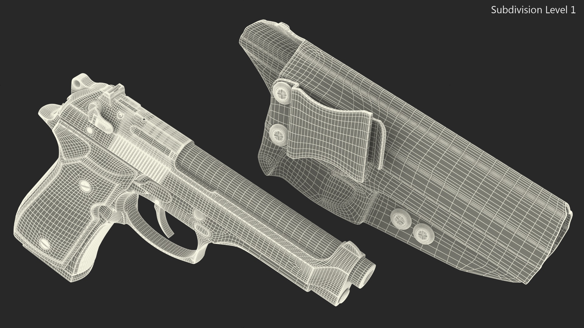 Beretta 92 Pistol With Kydex Holster Black 3D