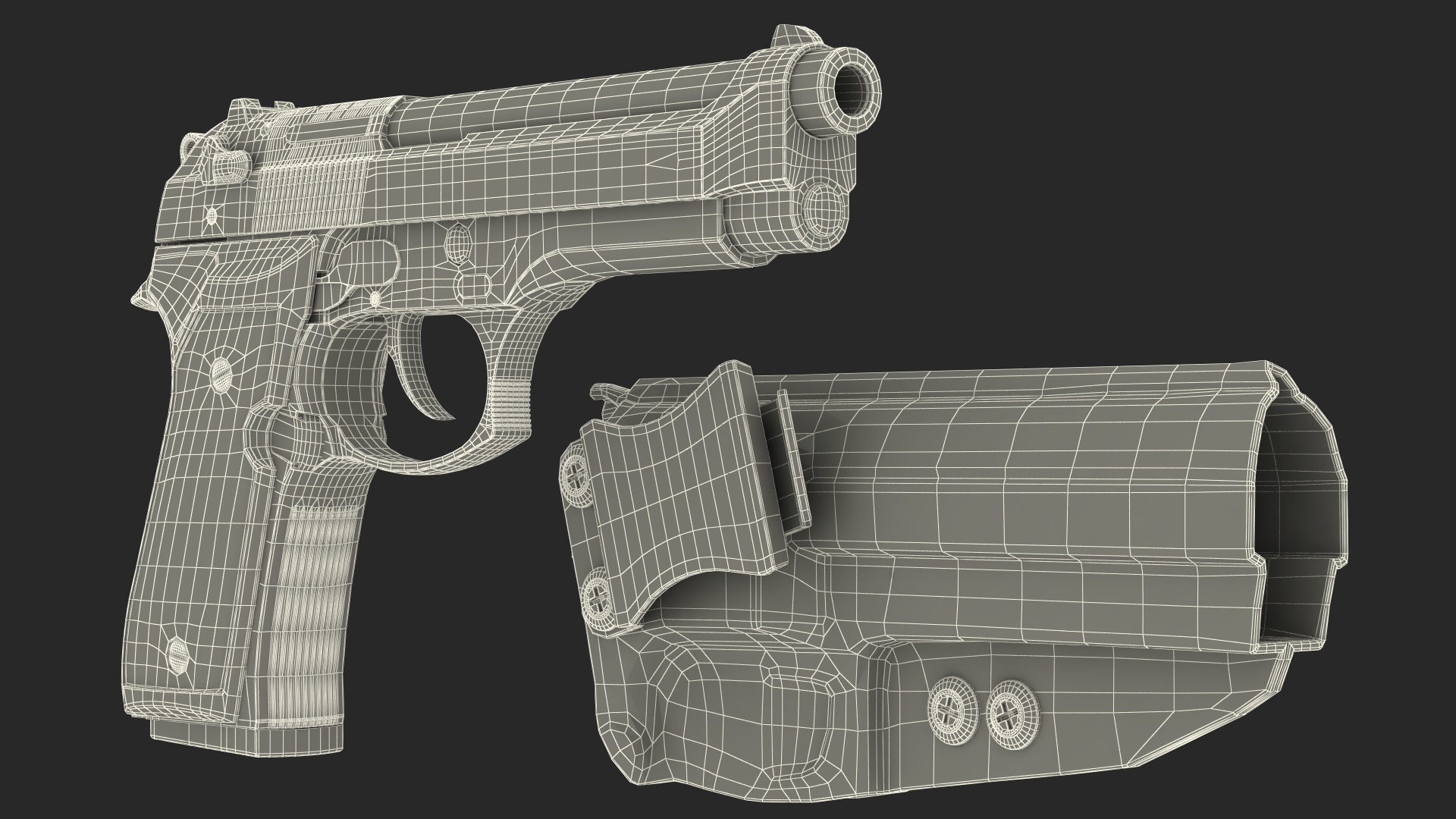 Beretta 92 Pistol With Kydex Holster Black 3D