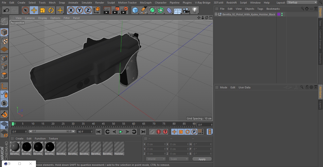 Beretta 92 Pistol With Kydex Holster Black 3D