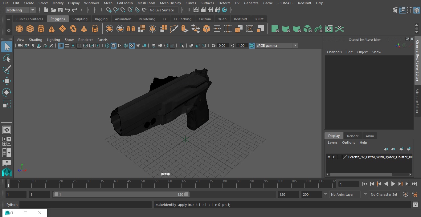 Beretta 92 Pistol With Kydex Holster Black 3D