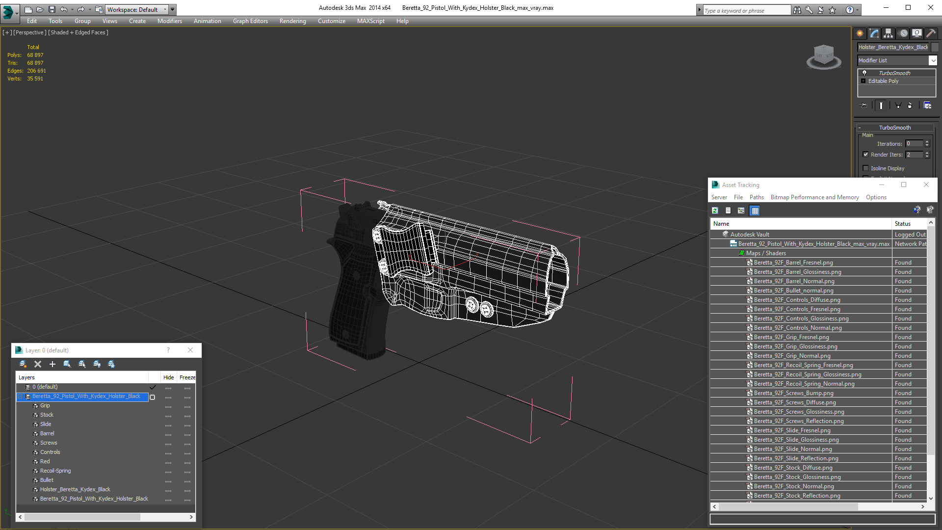Beretta 92 Pistol With Kydex Holster Black 3D