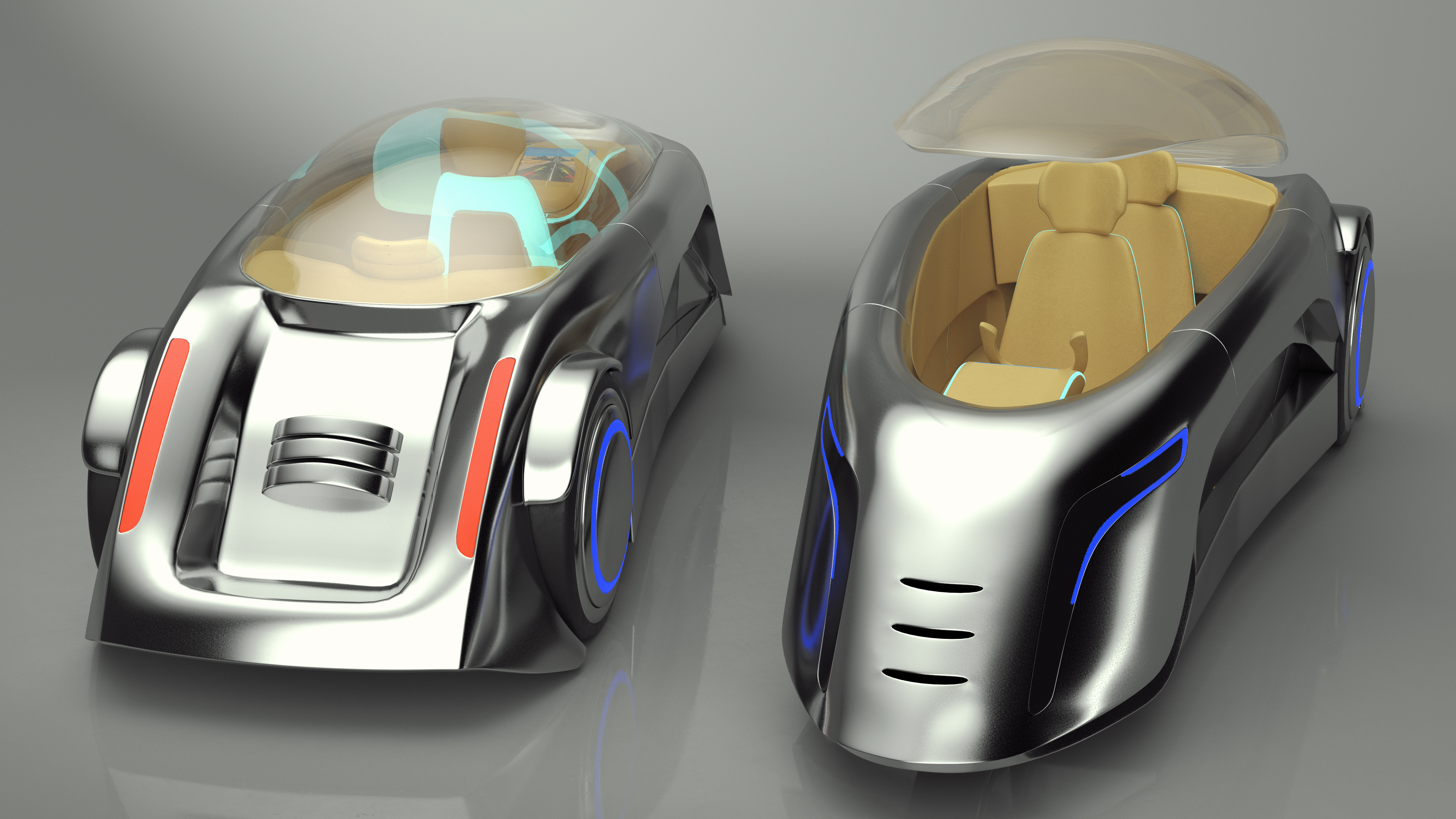 3D Sci-fi Car Trike Metallic Rigged for Cinema 4D