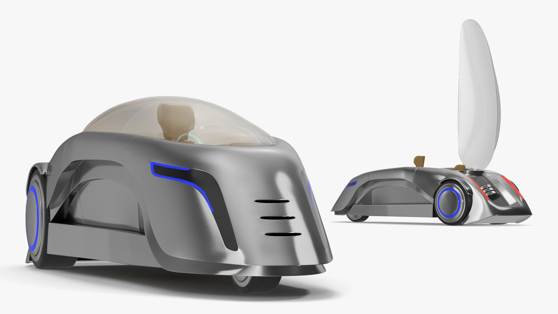 3D Sci-fi Car Trike Metallic Rigged for Cinema 4D