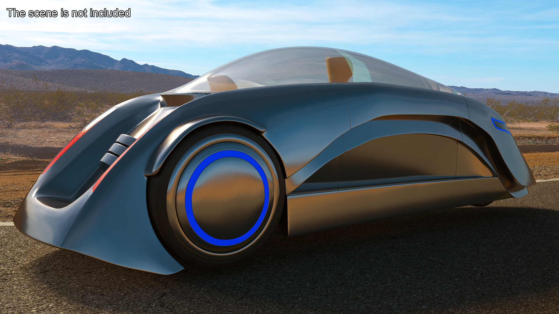 3D Sci-fi Car Trike Metallic Rigged for Cinema 4D