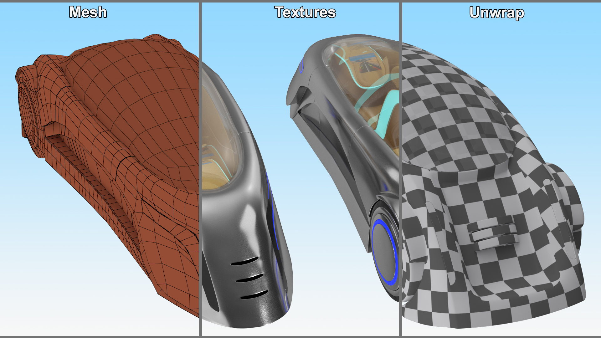 3D Sci-fi Car Trike Metallic Rigged for Cinema 4D