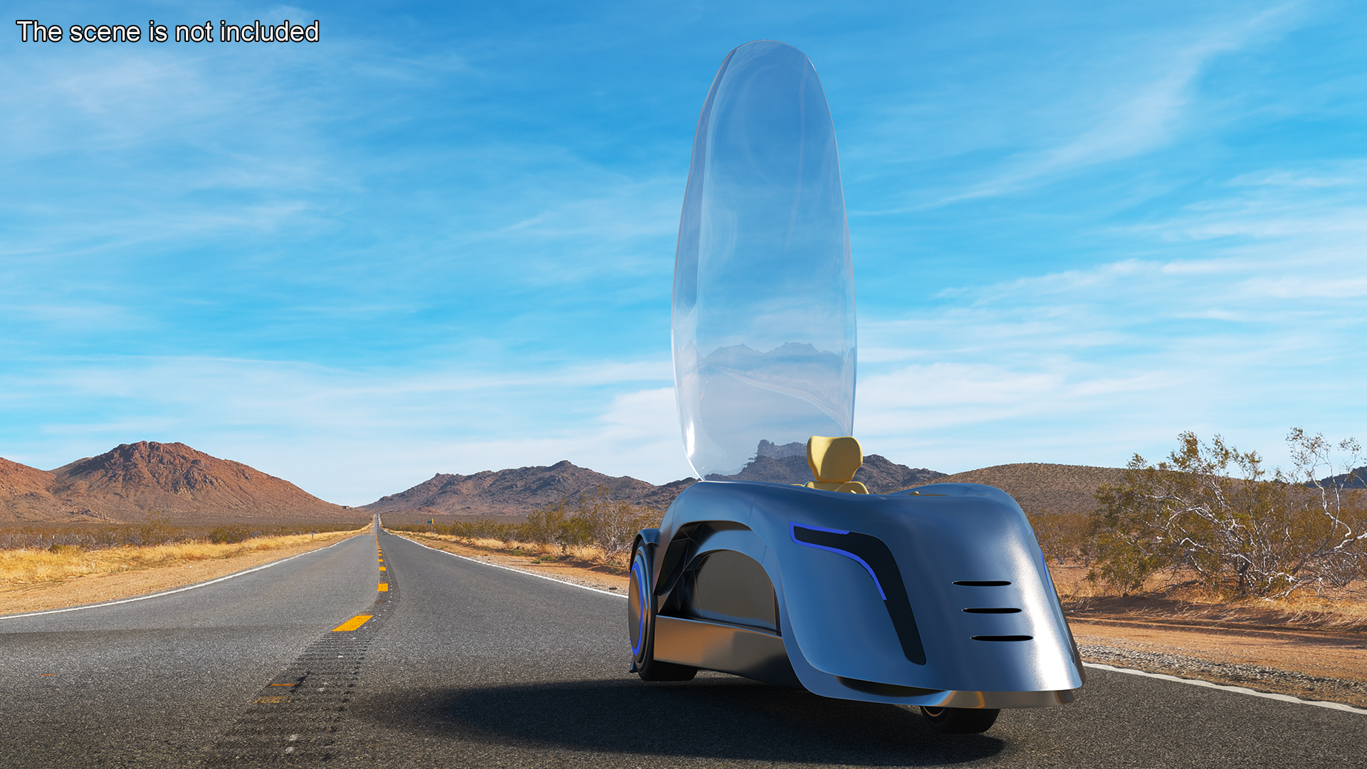 3D Sci-fi Car Trike Metallic Rigged for Cinema 4D