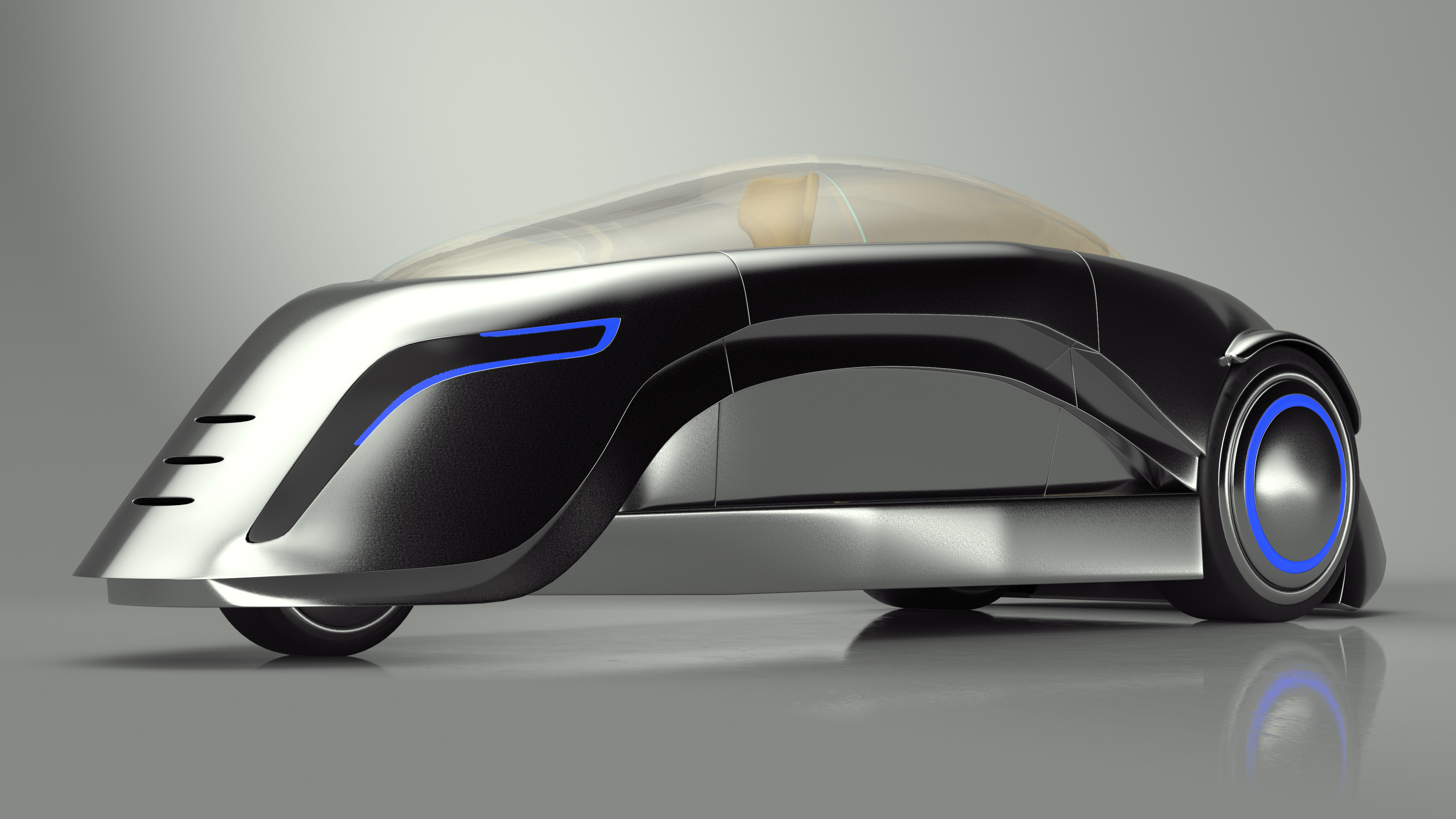 3D Sci-fi Car Trike Metallic Rigged for Cinema 4D