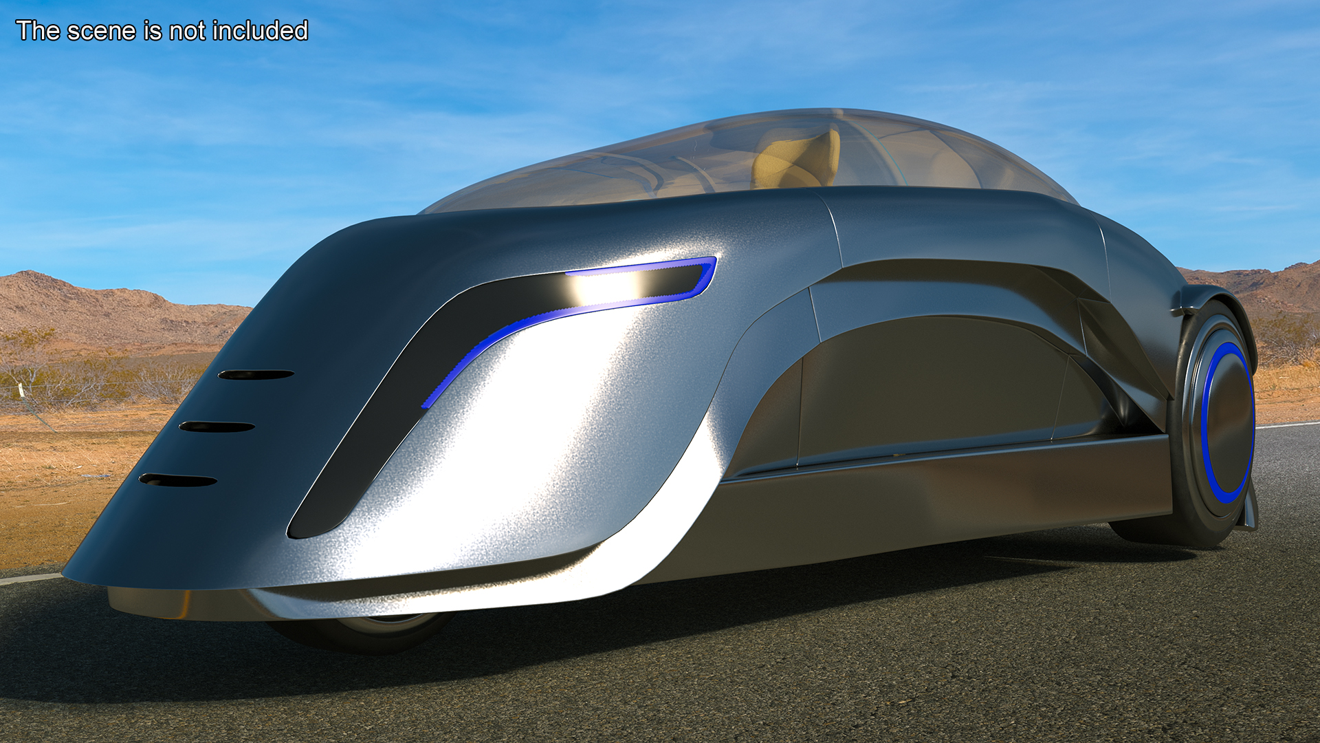 3D Sci-fi Car Trike Metallic Rigged for Cinema 4D