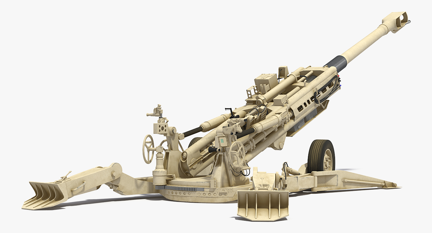 3D M777 Howitzer 155mm Desert Rigged model