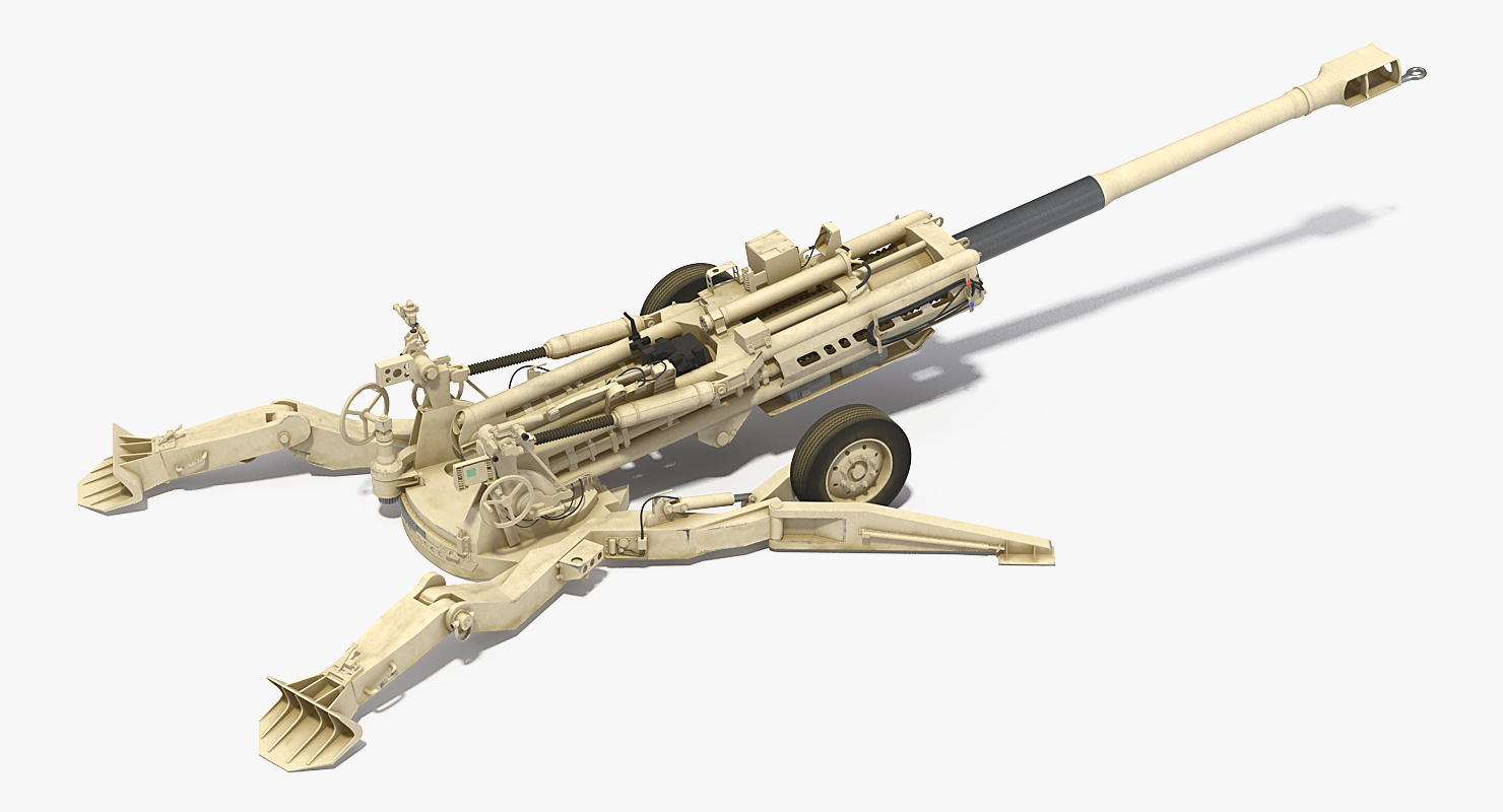 3D M777 Howitzer 155mm Desert Rigged model