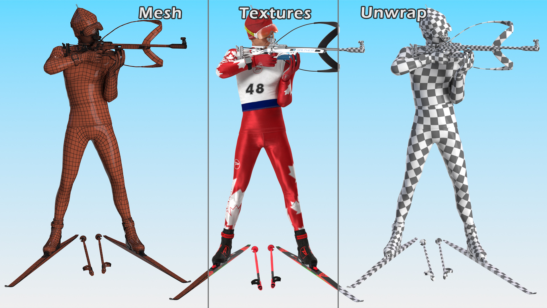 3D model Biathlete Fully Equipped Canada Team Standing Pose